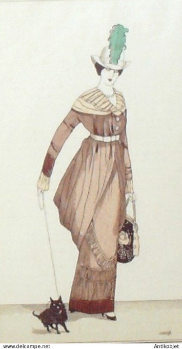 Gravure de mode Costume Parisien 1912 pl.06 GOSE Javier-Robe en satin