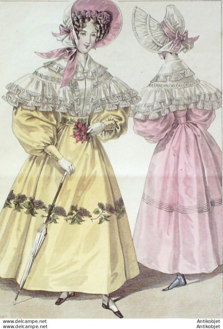 Gravure de mode Costume Parisien 1831 n°2894 Robe de Guingans canezou