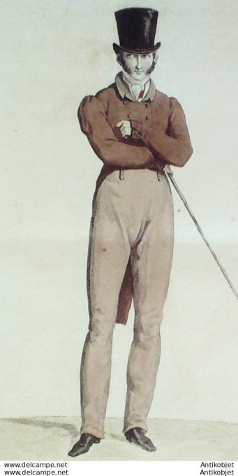Gravure de mode Costume Parisien 1817 n°1675 Habit & pantalon homme de drap