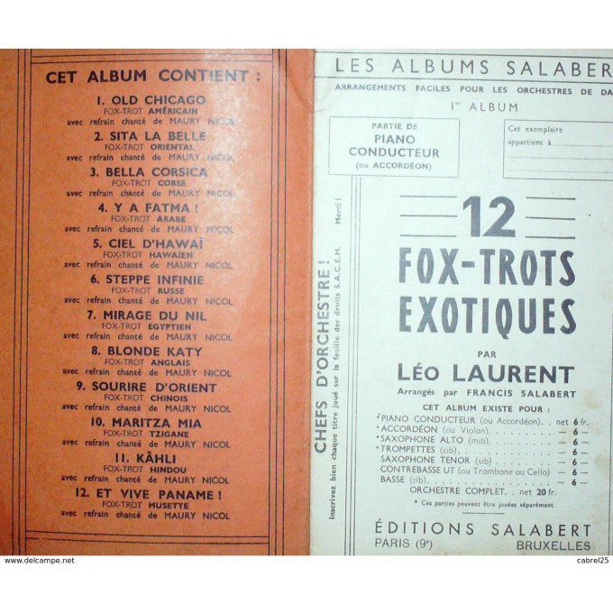 Jazz Orchestre 12 Succès Piano/Accordeon 1940