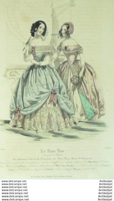 Gravure Mode Le Bon Ton 1841 # 572 (aquarelle old fashion plate)