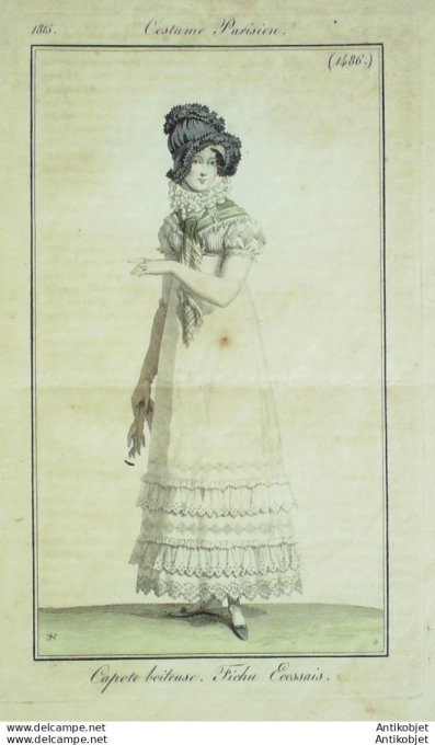 Costume Parisien 1815 # 1486 Capote boiteuse Fichu écossais