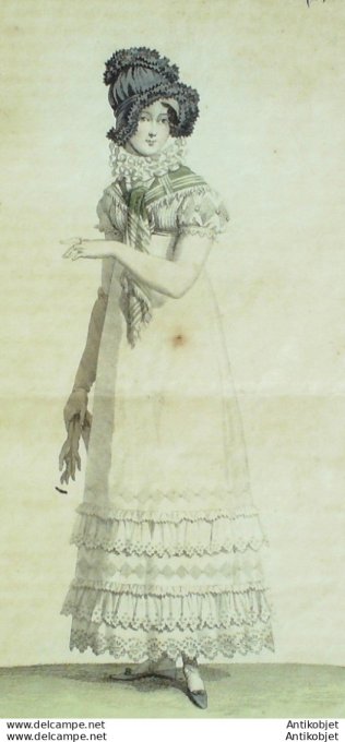 Costume Parisien 1815 # 1486 Capote boiteuse Fichu écossais