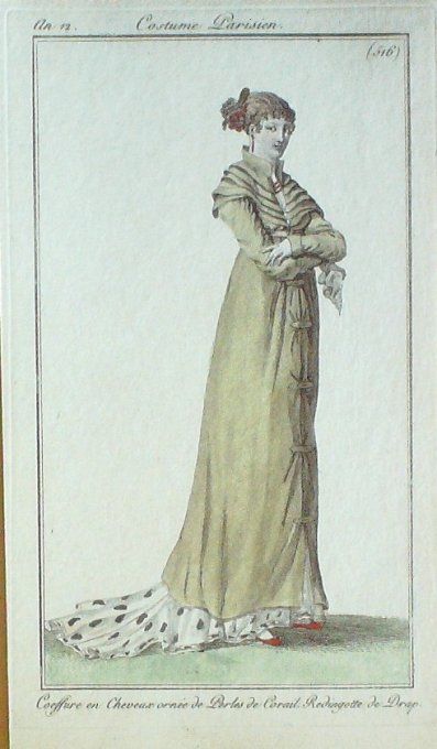 Gravure Mode Costume Parisien 1803 an 11 # 516 (eau forte old Fashion plate
