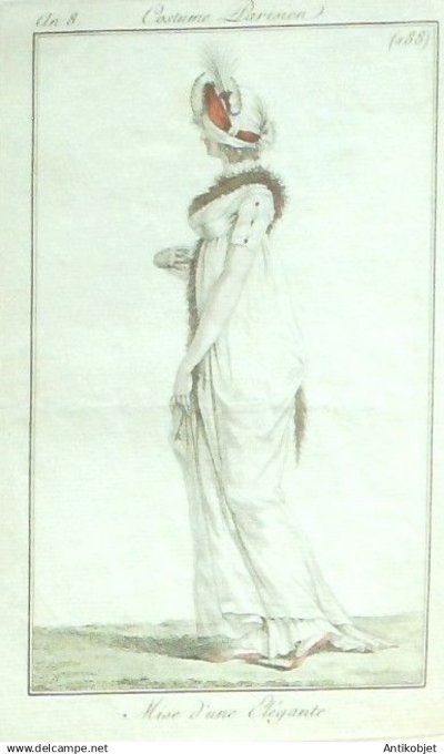 Costume Parisien 1799 an 8 #188 (eau forte) Mise d'une élégante