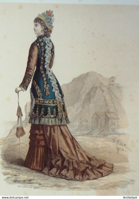 Gravure Mode Elegance Parisienne 1876 # 704 (Old Fashion plate)