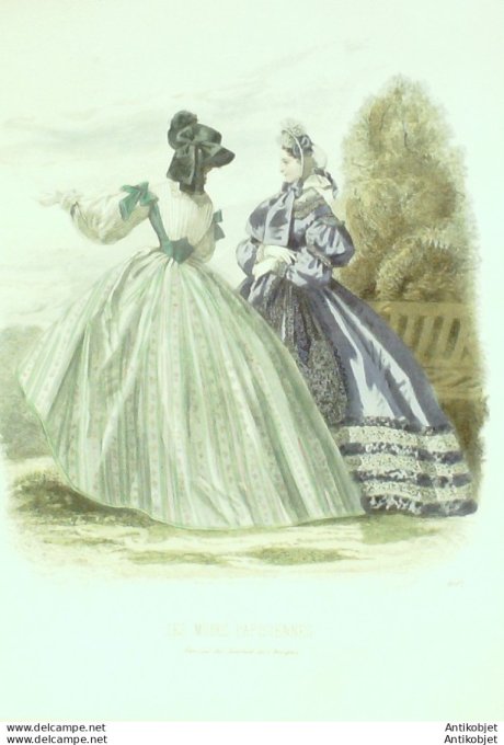 Gravure Les Modes Parisiennes 1862 #1007 Robes Jersey brodé