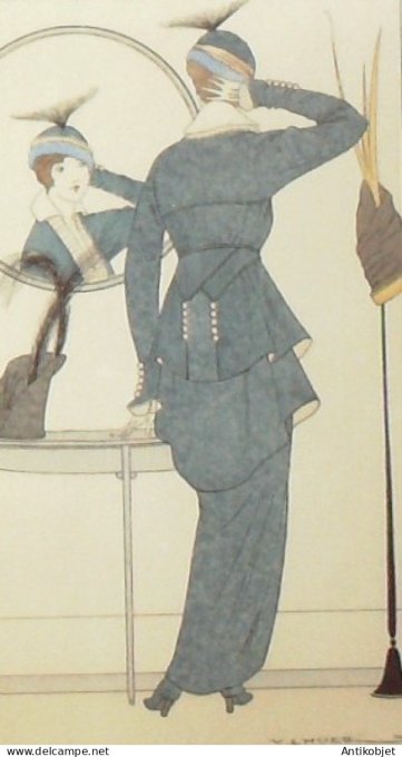 Gravure de mode Costume Parisien 1914 pl.157b LHUER Victor Costume de serge