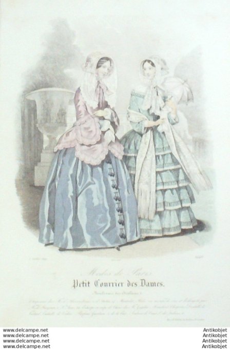 Gravure Mode Courrier des Dames 1849 # 2446 (eau forte old Fashion plate)