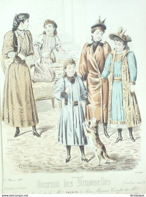 Gravure Mode J.Demoiselles 1893 # 4927 (Old Fashion plate)