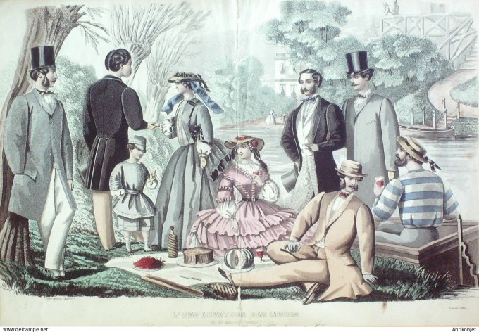 Gravure Mode L'Observateur 1860- 7 (Old Fashion plate) rare