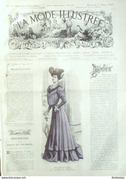 La Mode illustrée journal 1905 n° 10 Robe en Cachemire de l'Inde