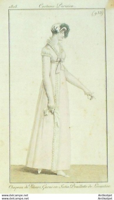 Gravure Mode Costume Parisien 1808 #  933 (eau forte old Fashion plate