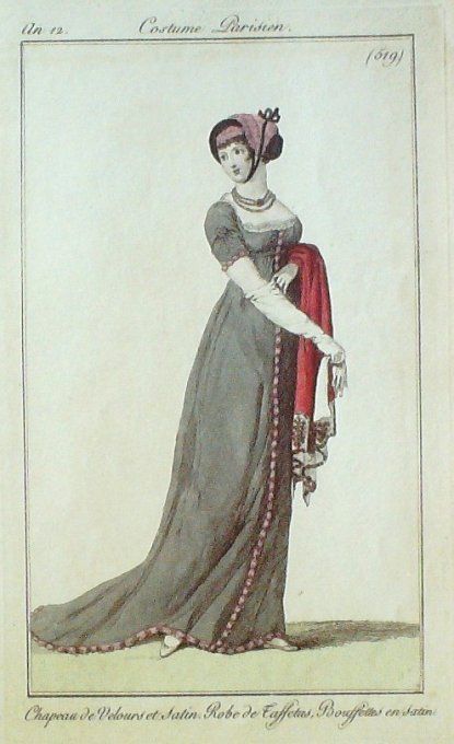 Gravure Mode Costume Parisien 1803 an 11 # 519 (eau forte old Fashion plate