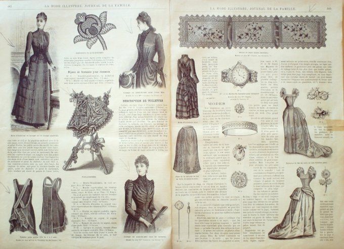 Journal Mode illustrée 1889 # 51 Robes en moire & dentelle