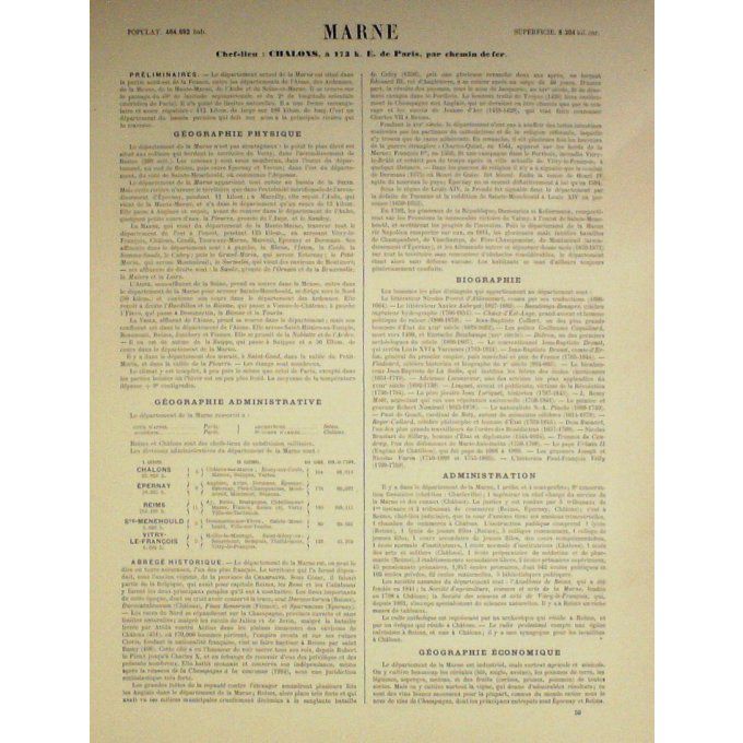 Carte MARNE (51) CHALONS Graveur LECOQ WALTNER BARBIER 1868