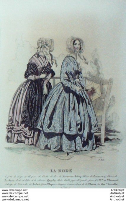 Gravure La mode 1843 # 11 (aquarelle old Fashion plate)