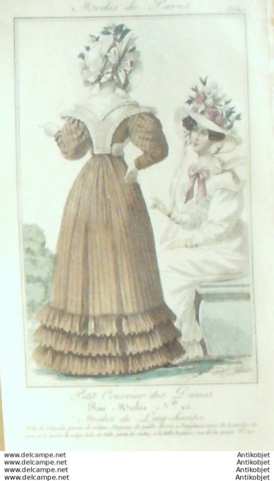 Gravure Mode Courrier des Dames 1825 #  302 (eau forte old Fashion plate)