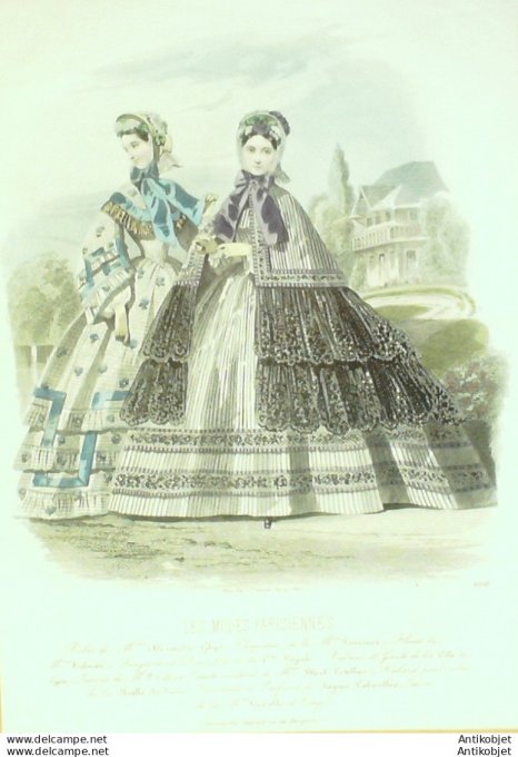 Gravure Les Modes Parisiennes 1862 #1008 Robes tissu Maison Ghys