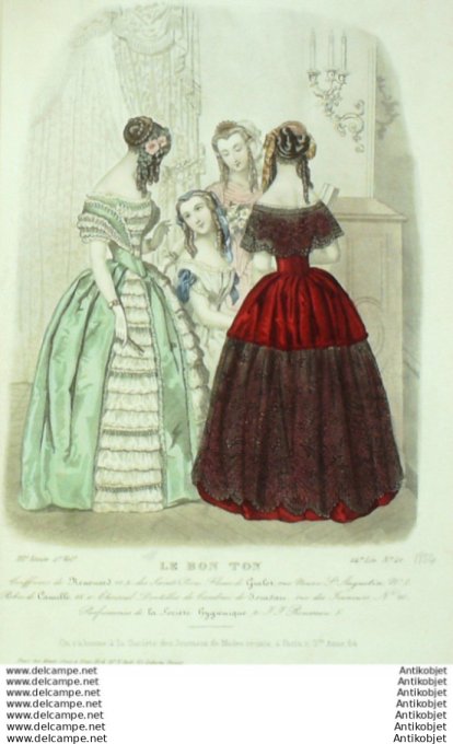 Gravure Mode Le Bon Ton 1849 16 # 42 (aquarelle old fashion plate)