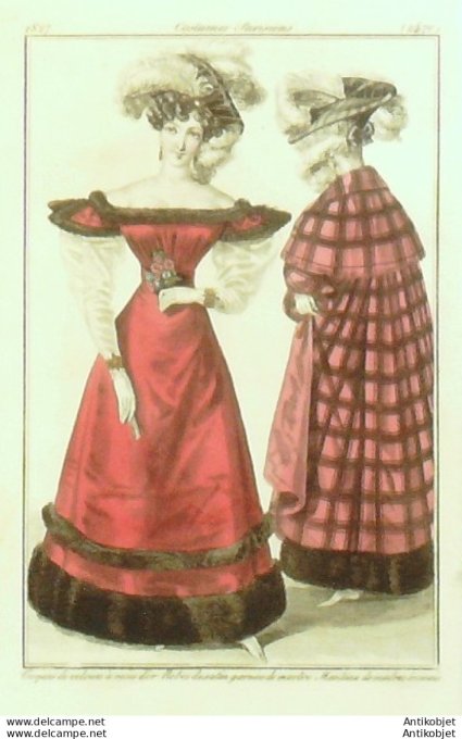 Costume Parisien 1827 # 2470 Robes de satin garnies de martre