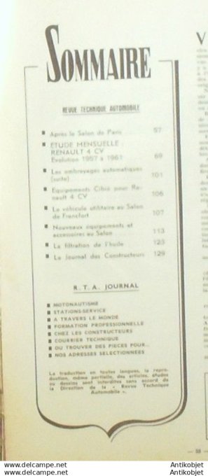 R.T Automobile Renault 4cv équipements Cibié Salon Francfort 187 # 1961