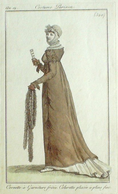 Gravure Mode Costume Parisien 1803 an 11 # 520 (eau forte old Fashion plate
