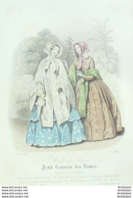 Gravure Mode Courrier des Dames 1849 # 2429 (eau forte old Fashion plate)