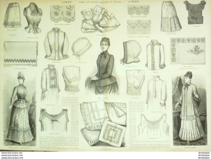 Gravure de mode La Mode illustrée (Magasins du Louvre) Lingerie
