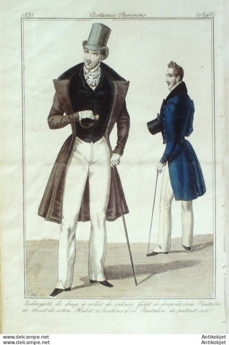 Gravure de mode Costume Parisien 1831 n°2896 Redingote habit de drap homme