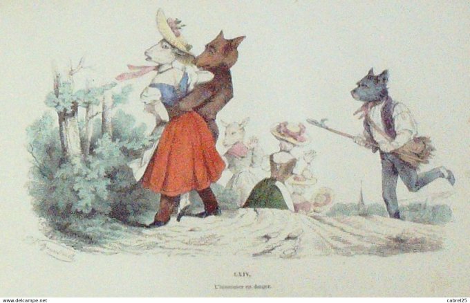 Grandville "Les Métamorphoses du jour" LXIV Renard Brebis Chien 1847