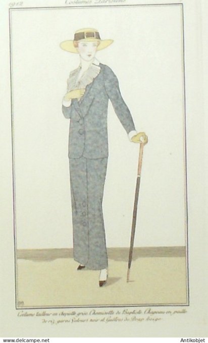 Gravure de mode Costume Parisien 1912 pl.07 BOUTET de MONVEL Bernard Tailleur