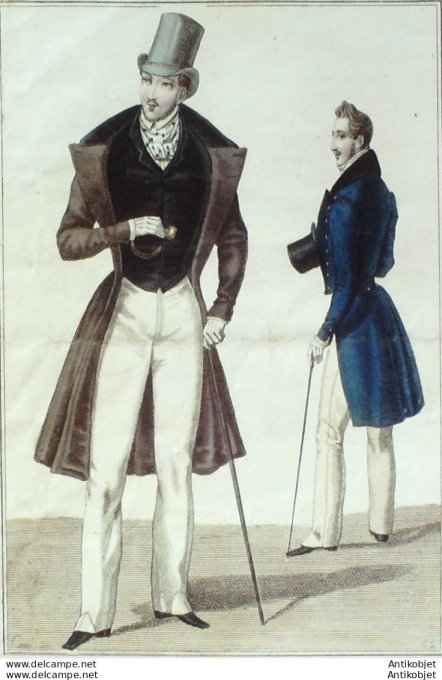 Gravure de mode Costume Parisien 1831 n°2896 Redingote habit de drap homme