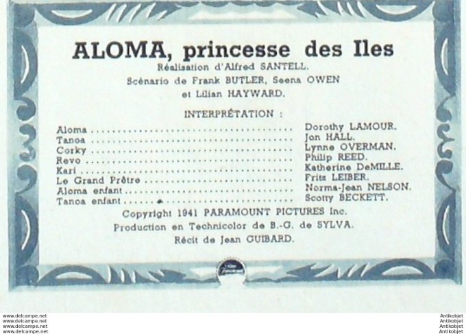 Aloma Princesse des Iles Dorothy Lamour Fritz Leiber Lynne Overman