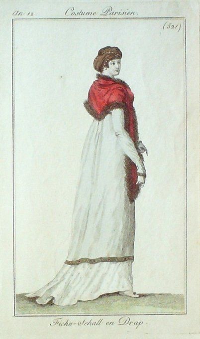 Gravure Mode Costume Parisien 1803 an 11 # 521 (eau forte old Fashion plate