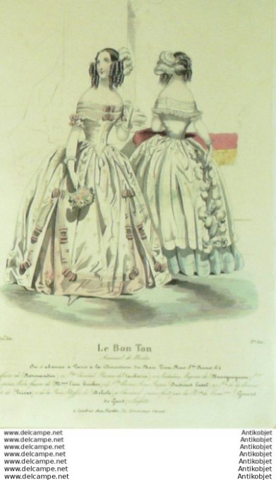 Gravure Mode Le Bon Ton 1841 # 560 (aquarelle old fashion plate)