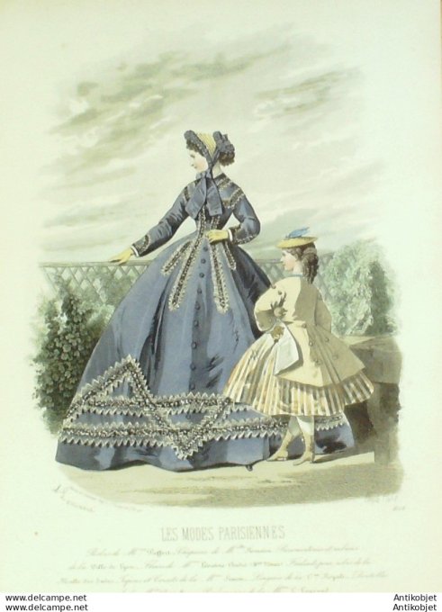 Gravure Les Modes Parisiennes 1864 #1158 Robe de loisirs Maison Pieffort