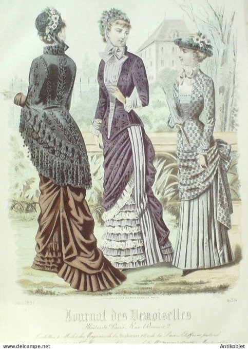 Gravure Mode J.Demoiselles 1881 # 4314 (aquarelle Old Fashion plate)