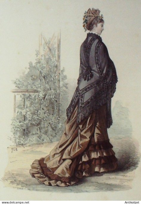 Gravure Mode Elegance Parisienne 1876 # 702 (Old Fashion plate)