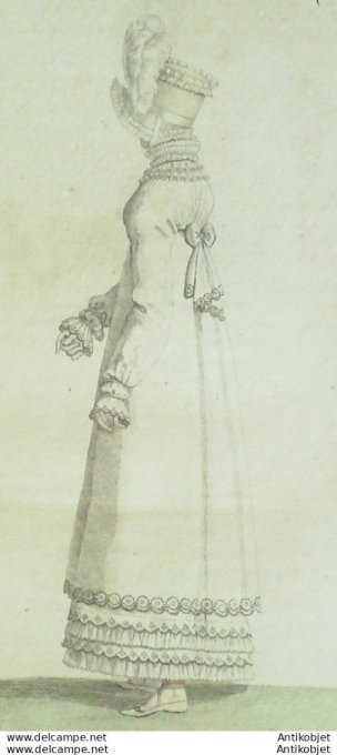 Gravure de mode Costume Parisien 1815 n°1491 Robe et pardessus de perkale