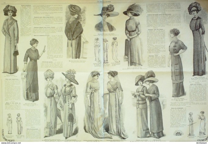 La Mode illustrée journal 1911 n° 16 Toilettes Costumes Passementerie