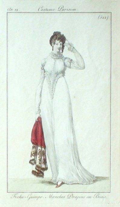 Gravure Mode Costume Parisien 1804 an 12 # 522 (eau forte old Fashion plate