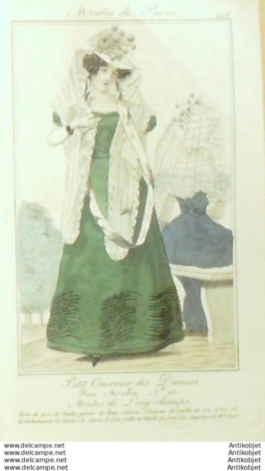Gravure Mode Courrier des Dames 1825 #  296 (eau forte old Fashion plate)
