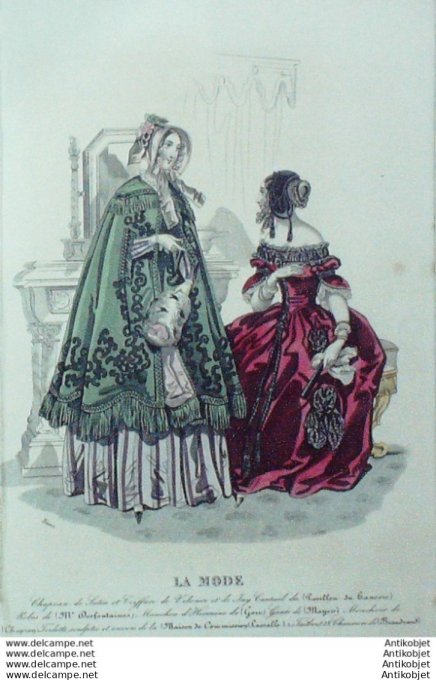 Gravure La mode 1842 # 39 (aquarelle old Fashion plate)