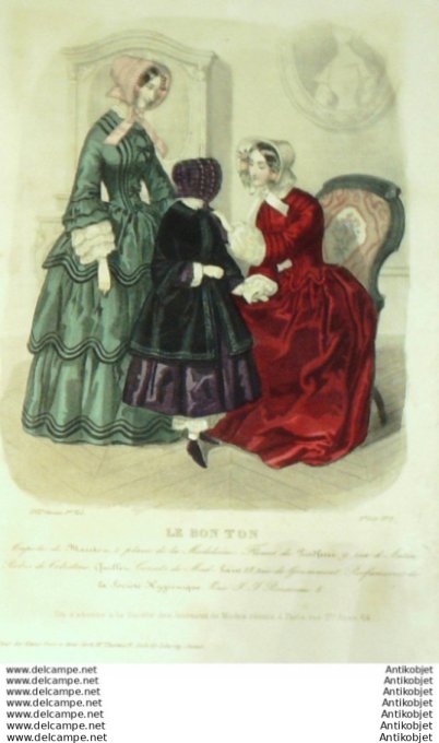 Gravure Mode Le Bon Ton 1850 17 #  3 (aquarelle old fashion plate)