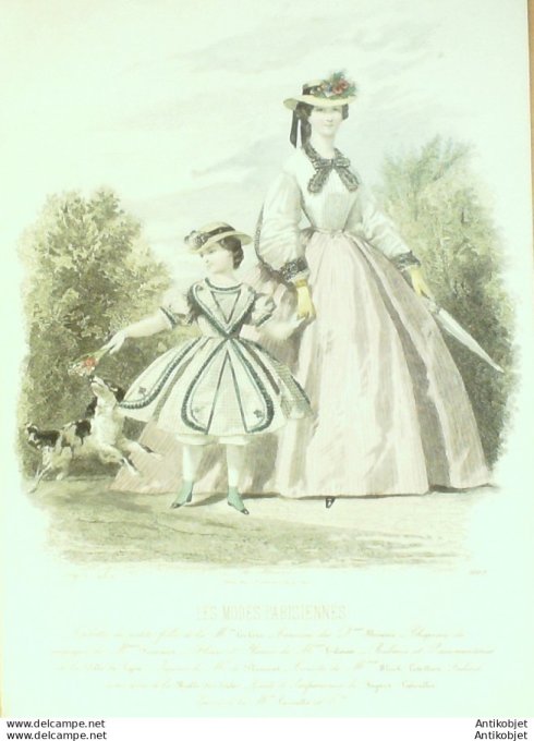 Gravure Les Modes Parisiennes 1862 #1009 Toilettes Maison Leclère Chien