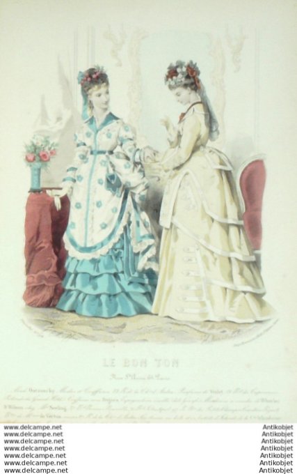 Gravure Mode Le Bon Ton 1873 # 94 (aquarelle old fashion plate)