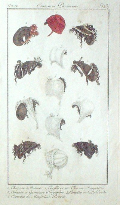 Gravure Mode Costume Parisien 1804 an 12 # 523 (eau forte old Fashion plate