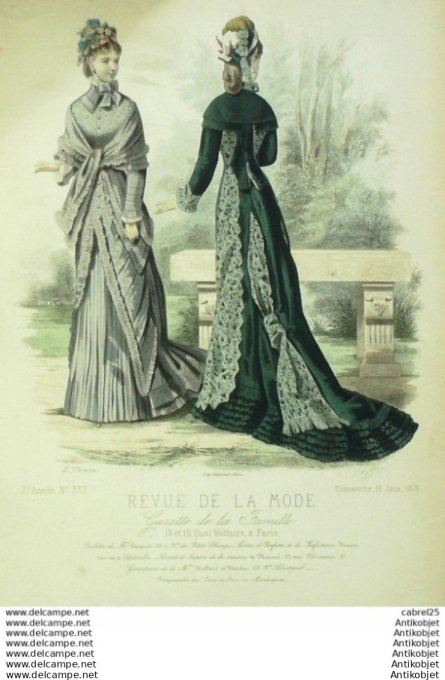 Gravure Mode La Gazette 1878 # 337 (Old Fashion plate)