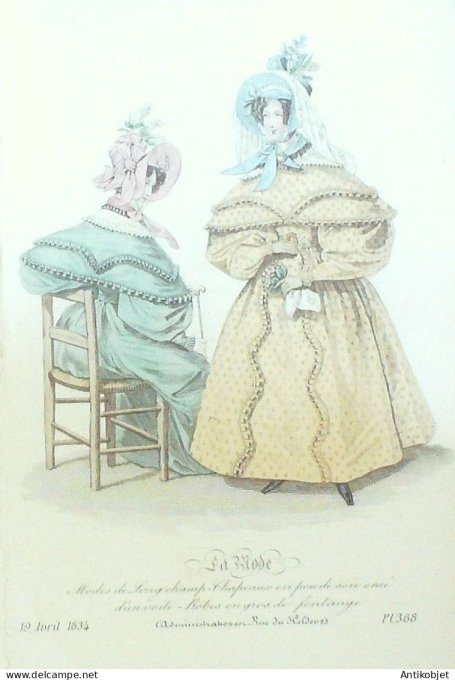 Gravure La mode 1834 # 368 (aquarelle old Fashion plate)